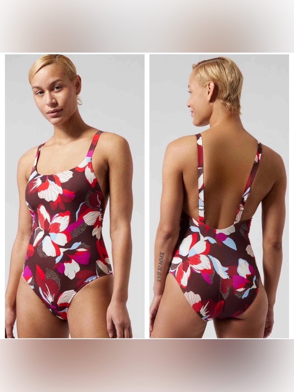 NWT Athleta Hermosa One Piece Swimsuit Ladies XS Hero bloom decadent chocolate